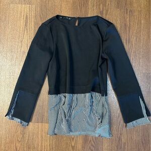 Zara Basic Collection Size M Medium Black Top Striped Hem Ruffles